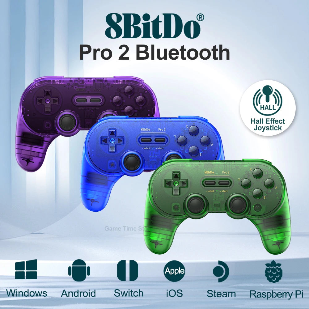 Control de juego Bluetooth 8Bitdo Pro 2 para Nintendo Switch PC Steam Android iOS con efecto Hall transparente azul verde púrpura