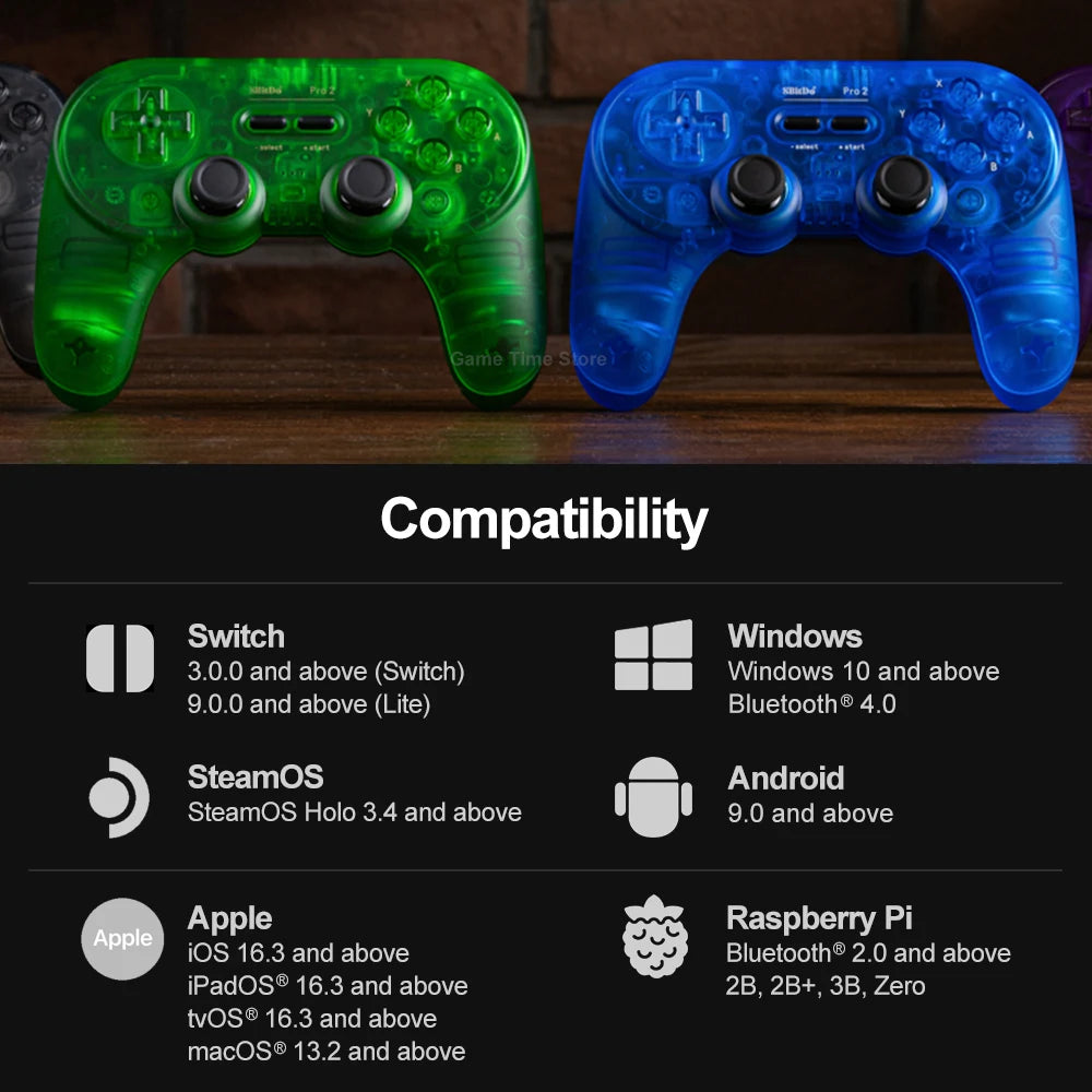 Control de juego Bluetooth 8Bitdo Pro 2 para Nintendo Switch PC Steam Android iOS con efecto Hall transparente azul verde púrpura